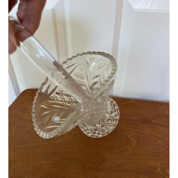 Princess House Vintage Clear Cut Heavy Glass Decorative Basket Vase 10 inch Tall - Picture 7 of 15